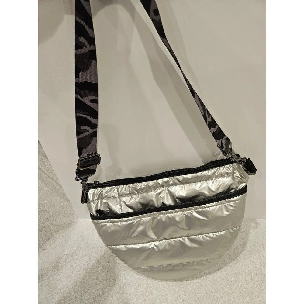 HAUTE SHORE Black Silver Quilted Pouch with Logo Lining Crossbody Shoulder Bag